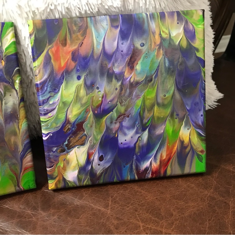 Hand crafted original two multicolor acrylic on canvas paintings - Picture 5 of 8